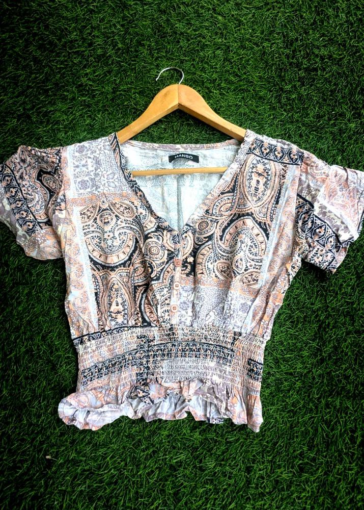 mango Patterned V-Neck Top