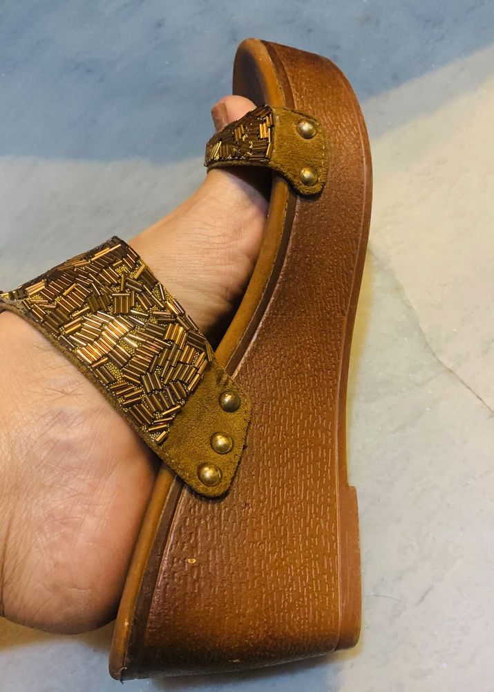 Vintage Brown Wedge Sandals