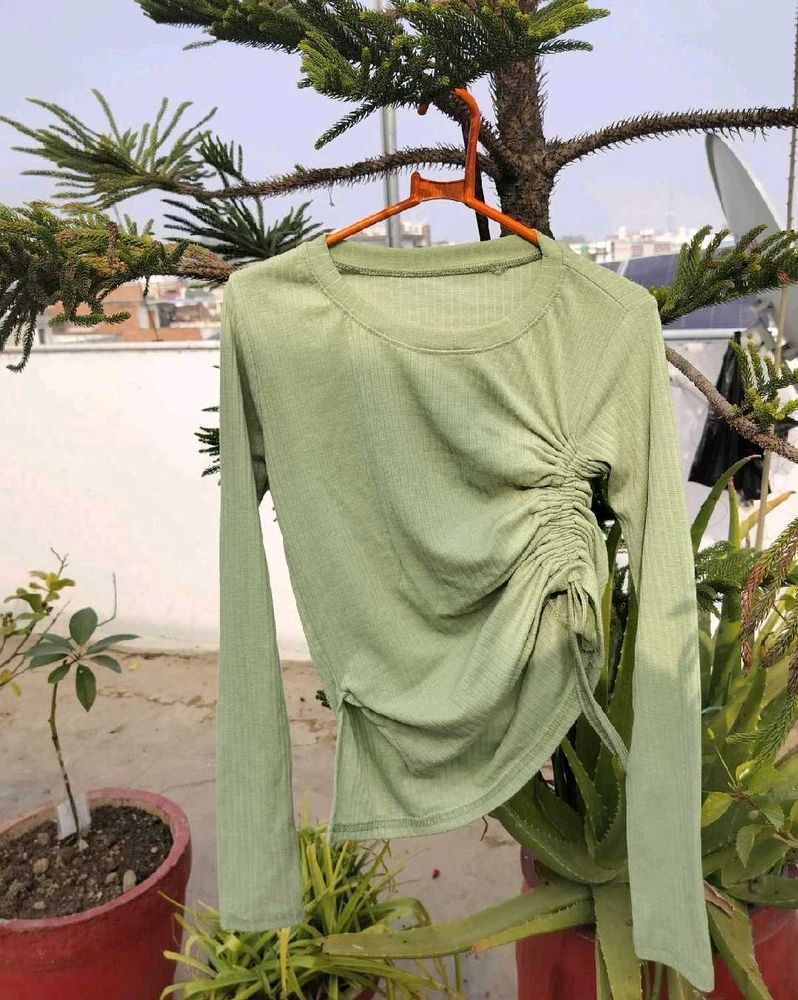 Sage Green Ribbed Long Sleeve Top