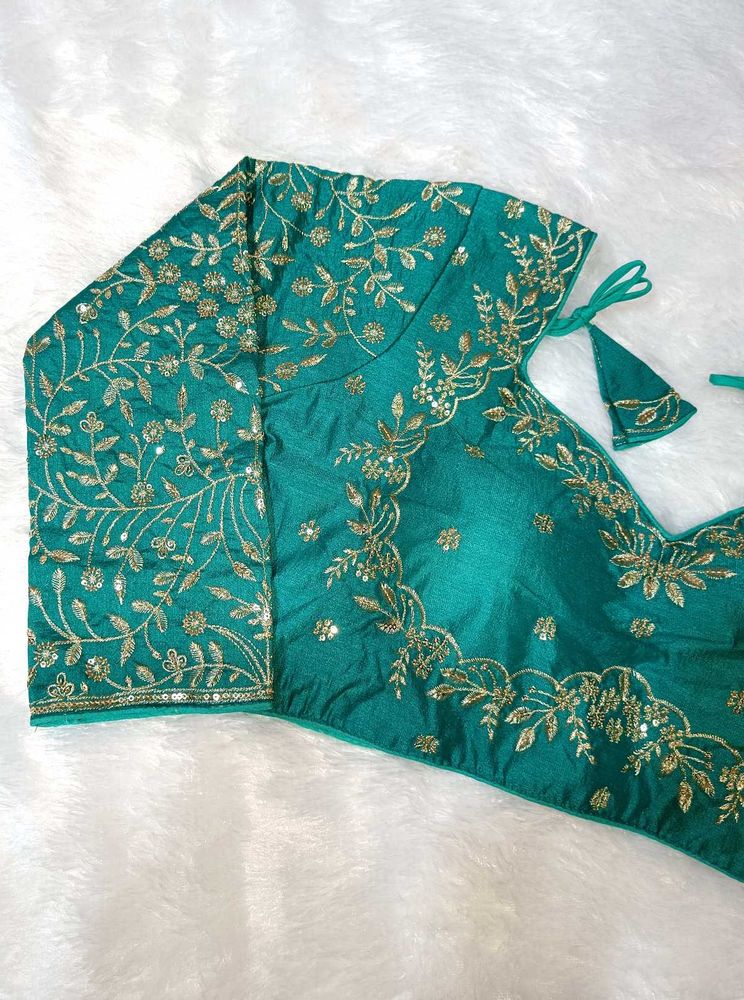 Embroidered Green Full Sleeves Blouse