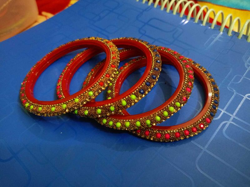 Red &amp; Colorful Bangle Set