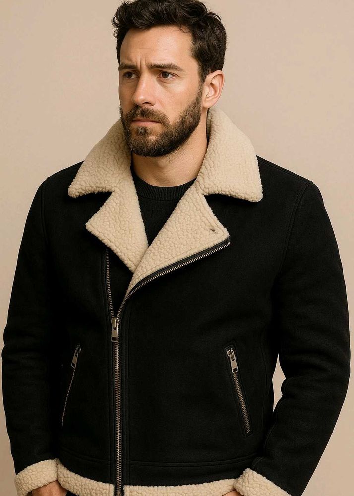 Black Suede Jacket with Faux Fur Lining