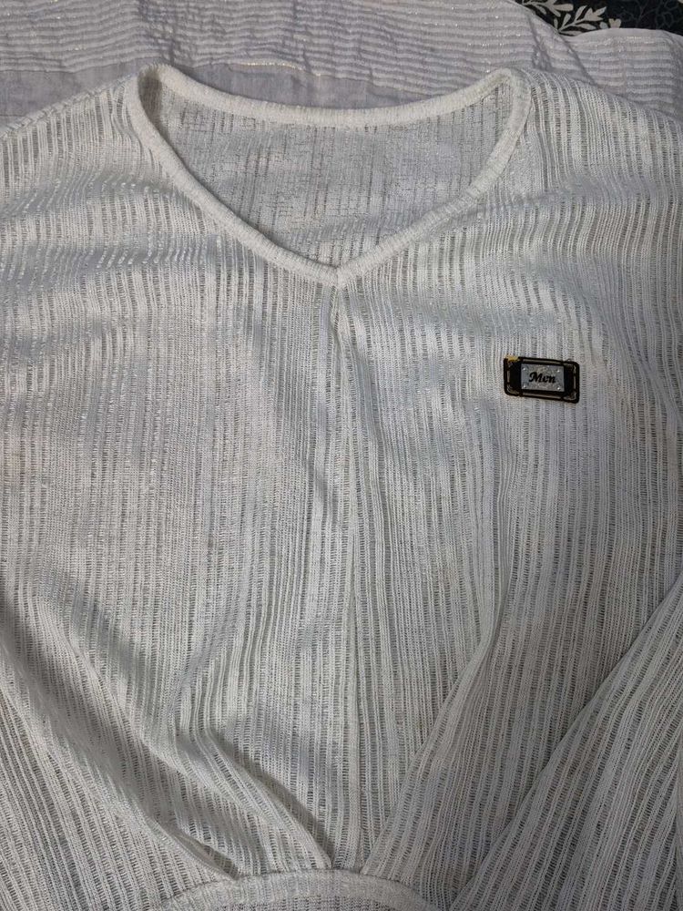 Sheer White V-Neck Top