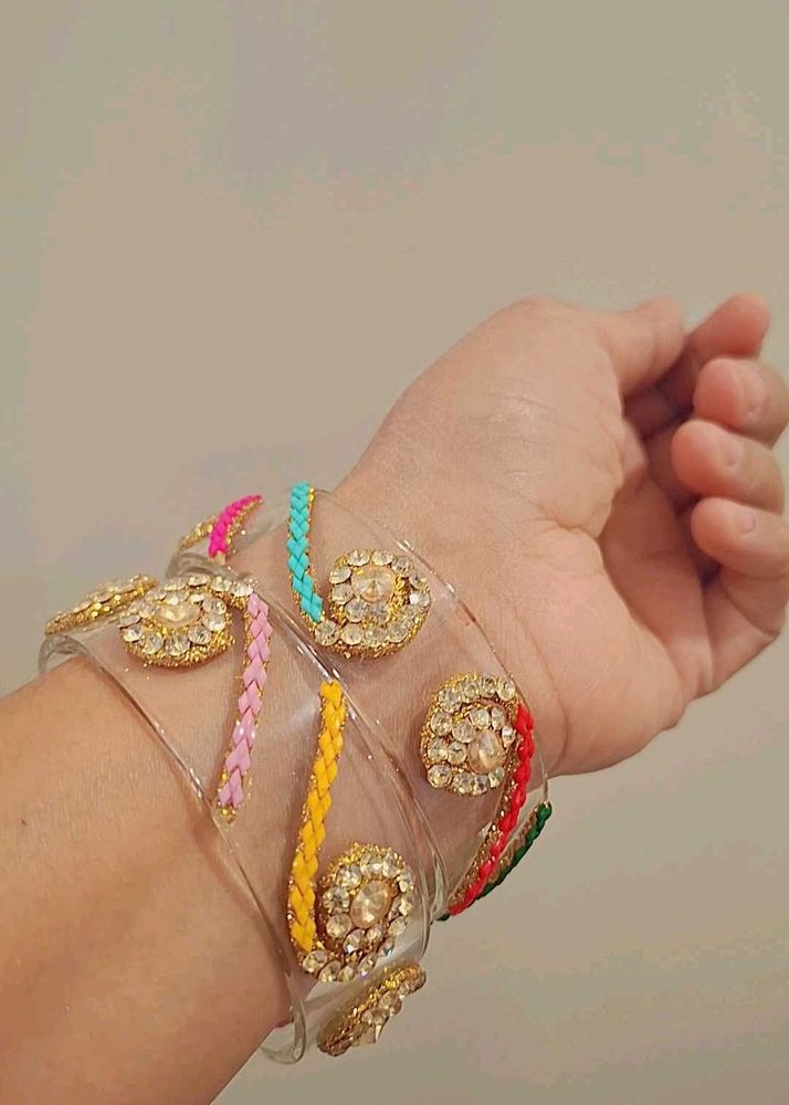 Colorful Embellished Transparent Glass Bangles