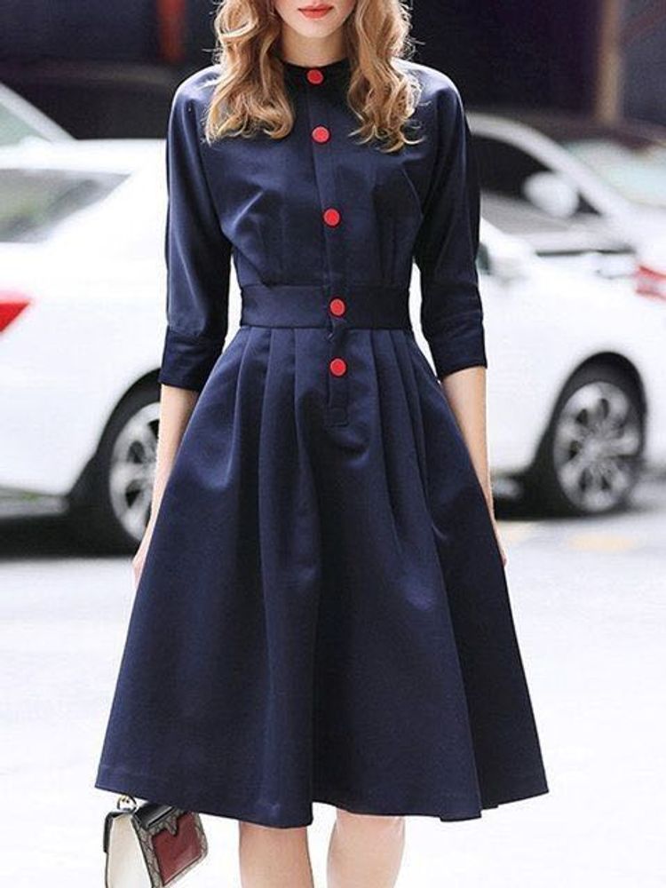 Navy Button-Down Dress