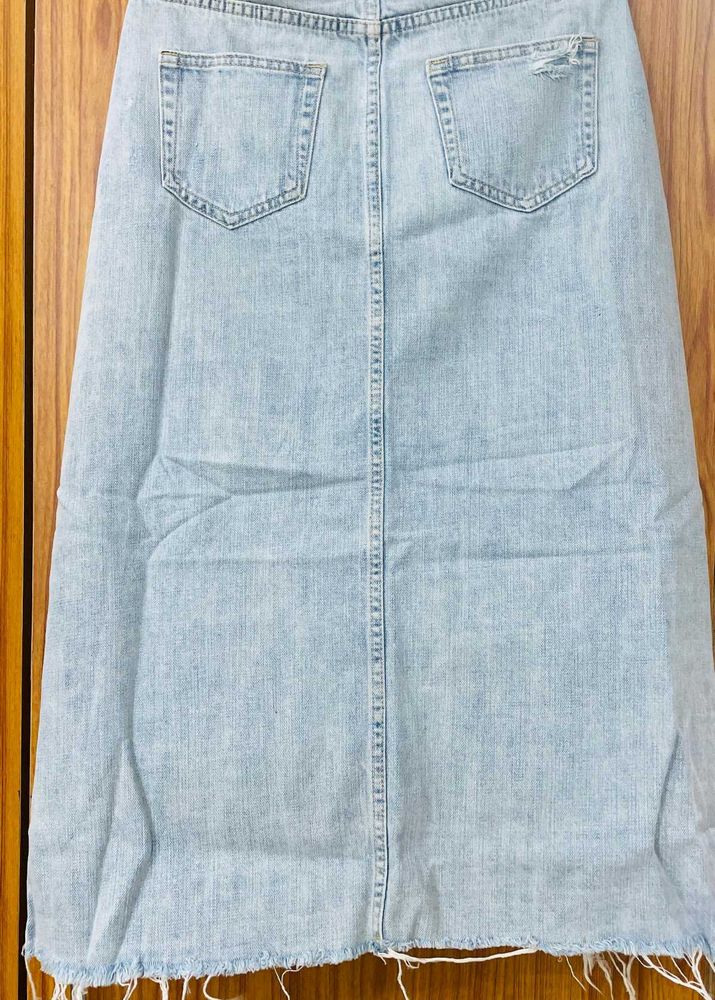 Light Wash Denim Midi Skirt