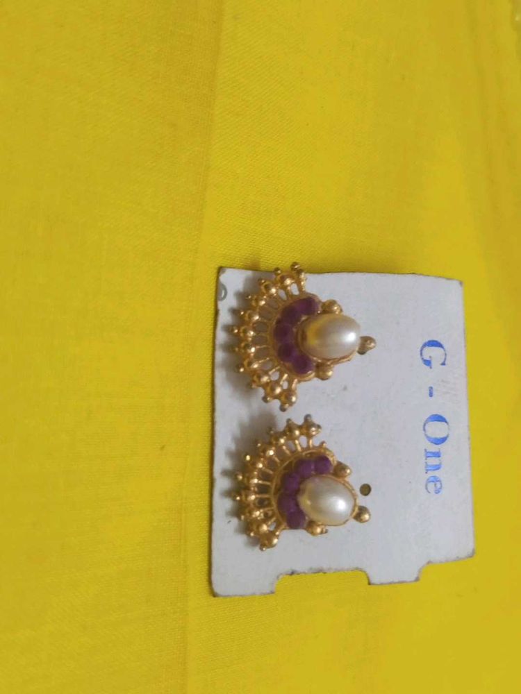 Pearl Earring With Purple Stones