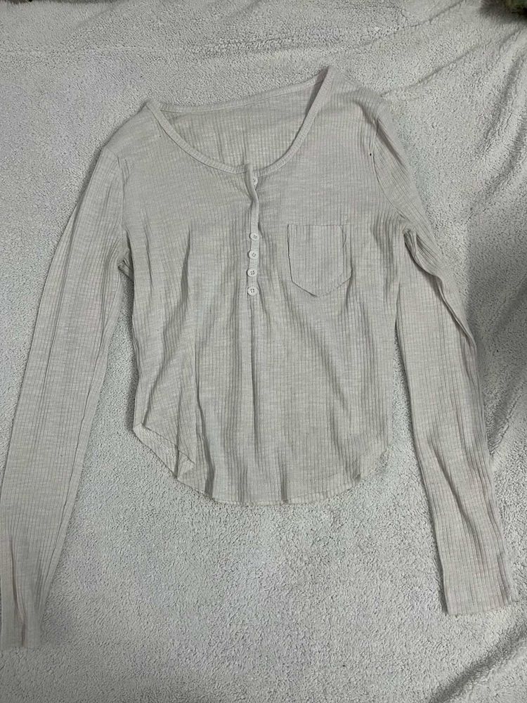 White Long Sleeve Button Top