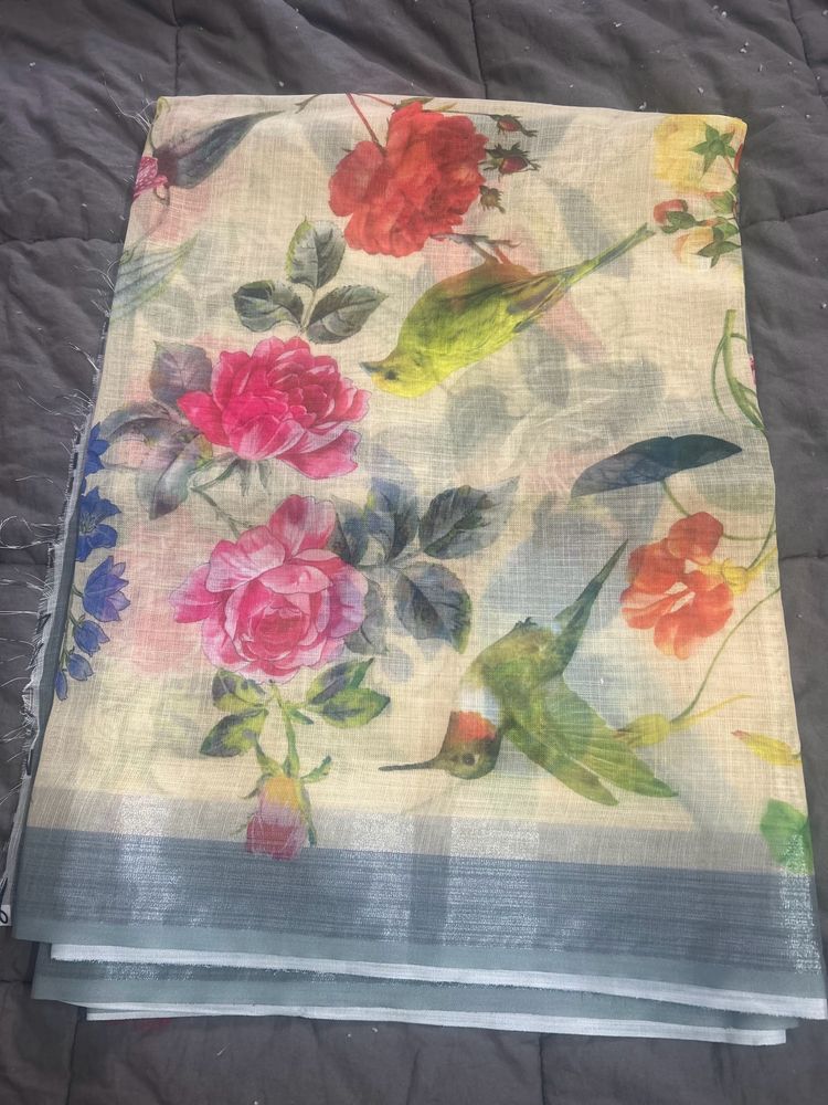 New Linen Fancy Saree With Blouse Piece