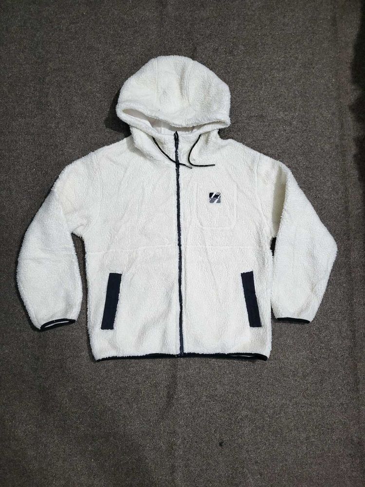 White Fleece Hoodie Jacket