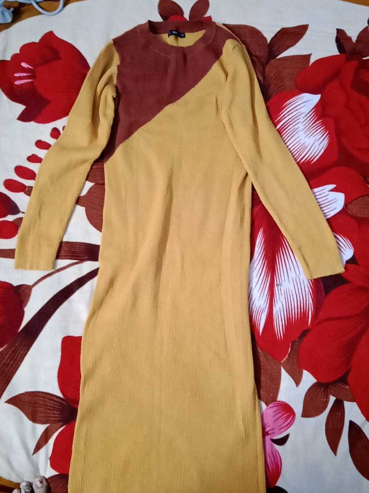 Winter Brown &amp; Mustard Dress