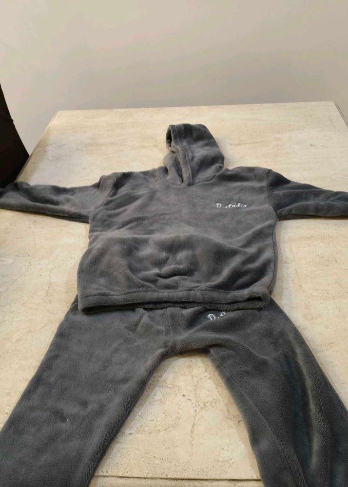 Gray Fleece Hoodie Set