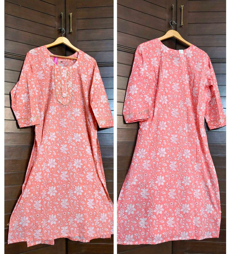 Women Pink Floral Printed Cotton Kurta Set