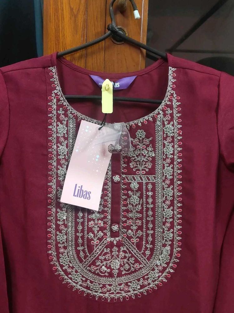 Beautiful New Maroon Embroidered Kurti