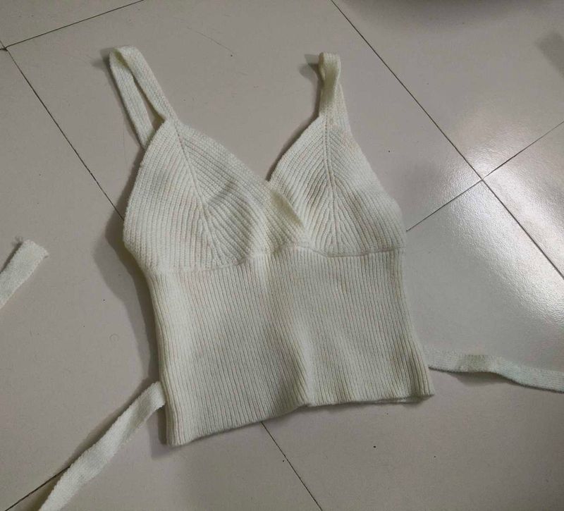 white woollen bralette