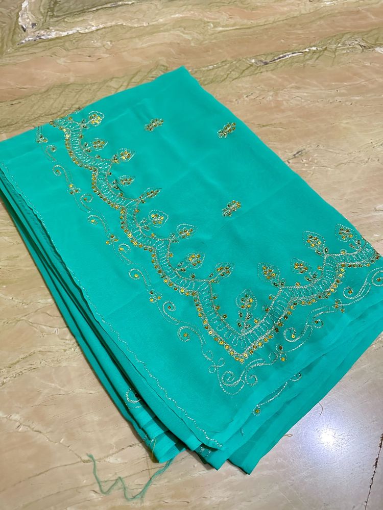 Beautiful Green Embroidered Saree ✨