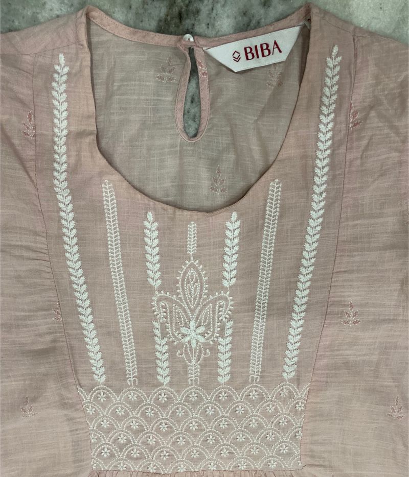 Biba Pink A-line Cotton Kurta