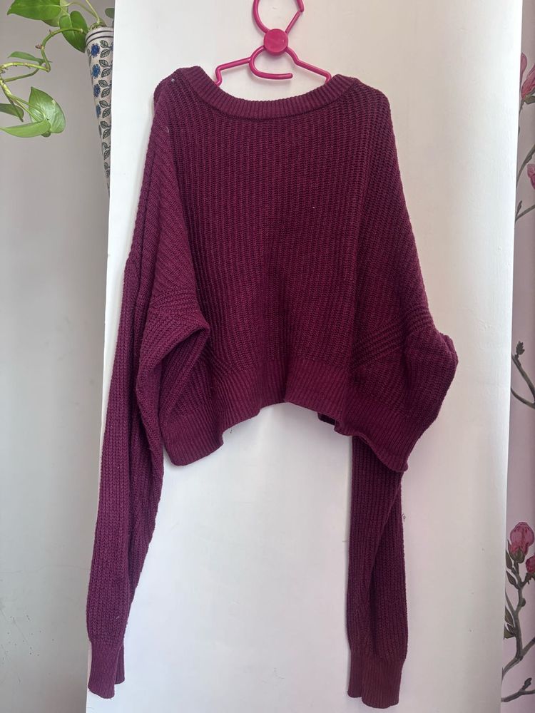 Maroon Knit Cropped Sweater