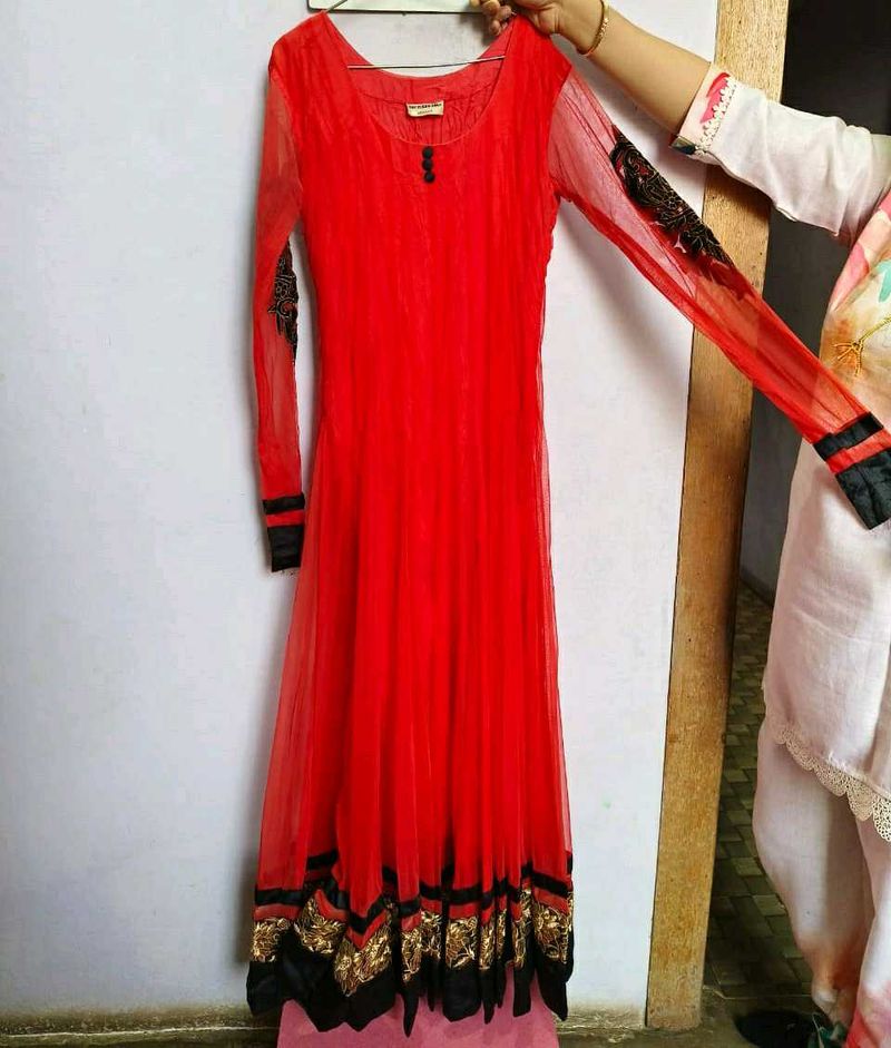 coralEmbroidered Anarkali gown