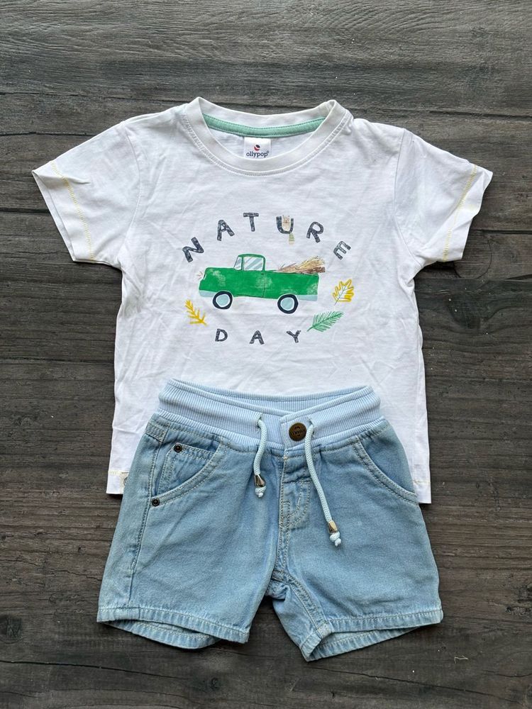 Set Of Two Piece With T-shirt And Denim Shorts