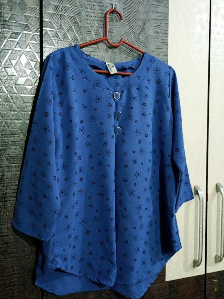 Blue Floral Button-Down Top