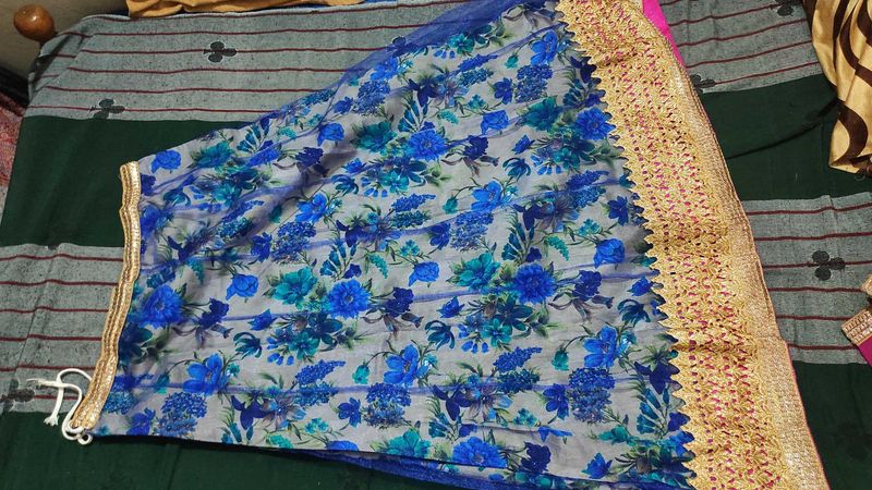 Floral Print Lehanga with Gold Border