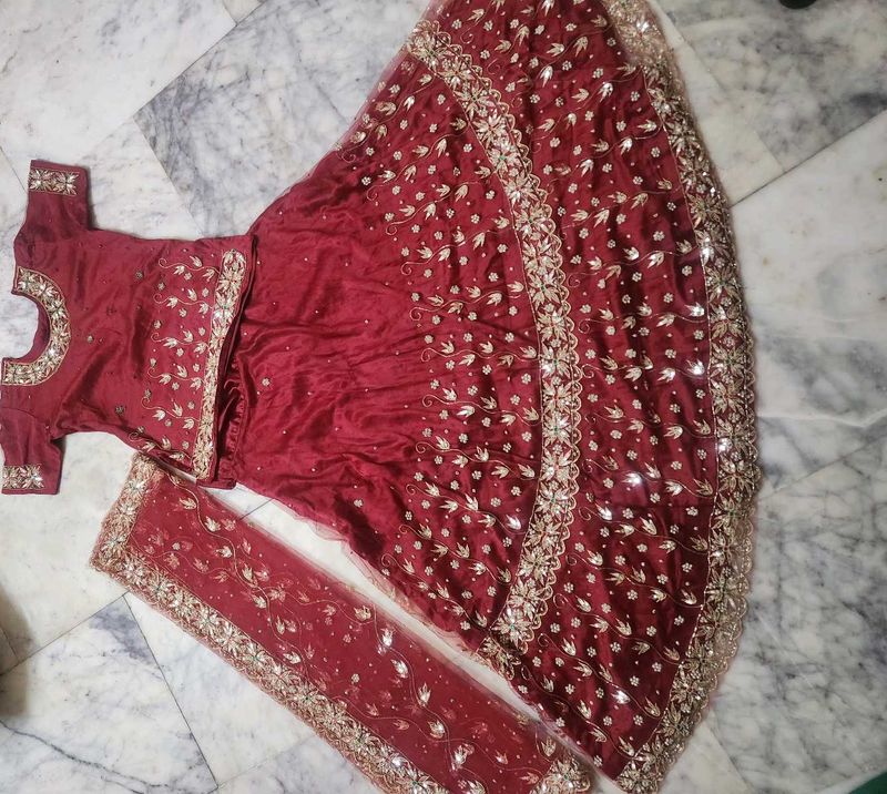 Maroon &amp; Gold Embellished Lehenga