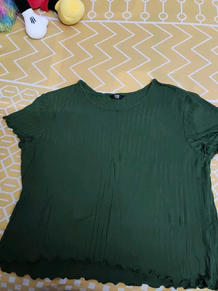 Green Ribbed T-Shirt | Globus | Size L