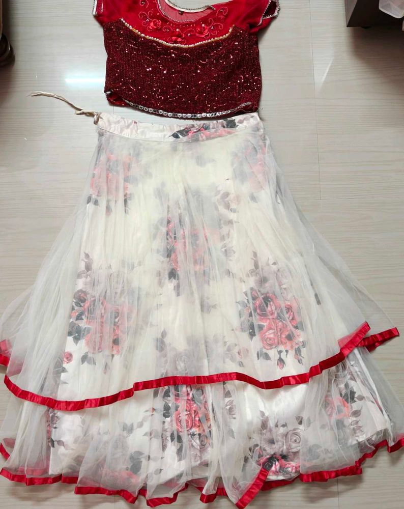 Beautiful Red Rose Floral Lehenga Choli Set