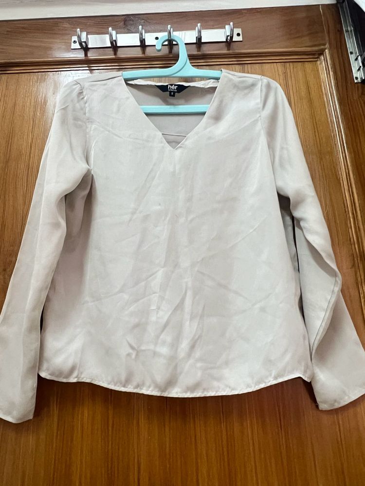 Full Sleeeves Satin Beige Top