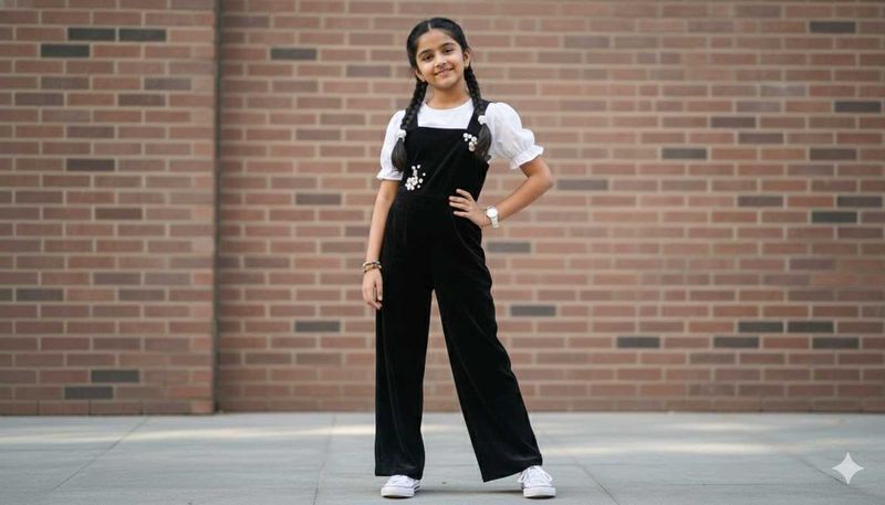 Cute Girls' Black Jumpsuit