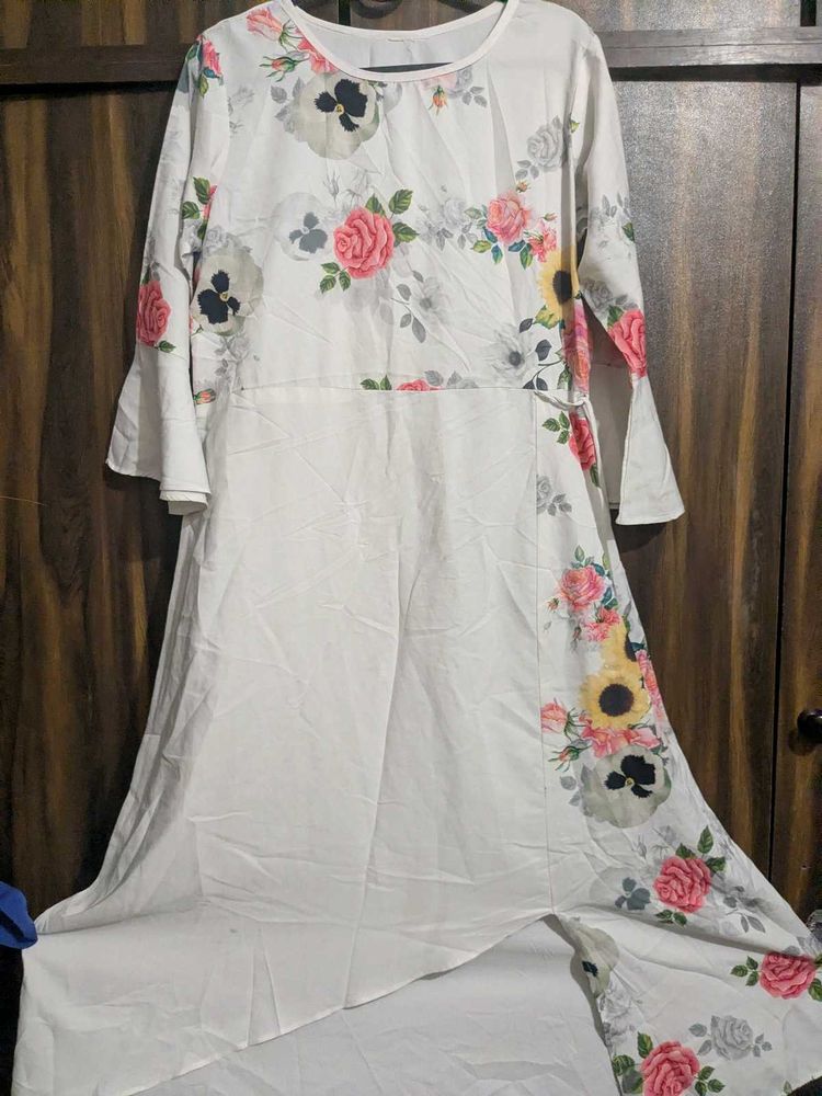 Floral Print White Kurta