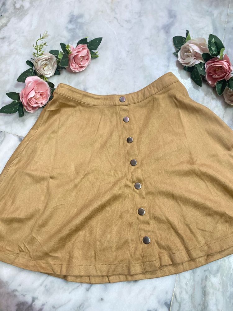 Tan Button-Front Mini Skirt
