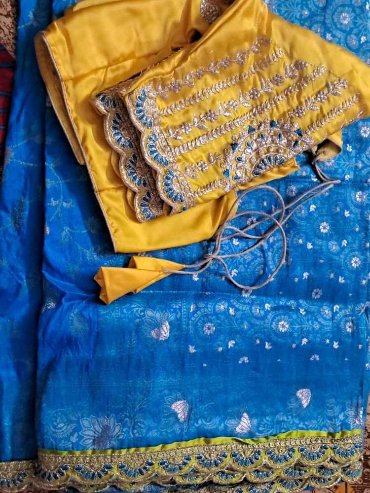 Embroidered Saree with stitched blouse