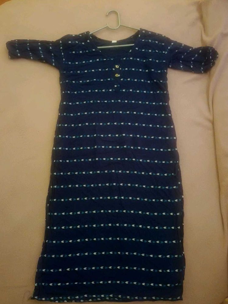 Navy Patterned Midi Dress