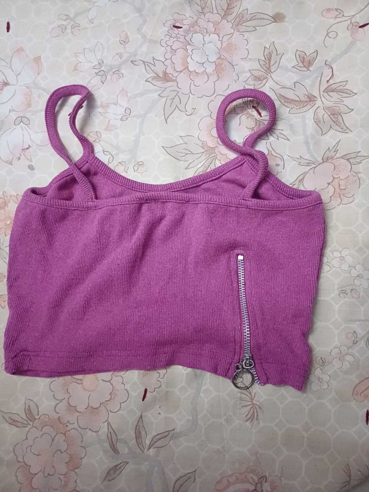 Purple Ribbed Crop Top