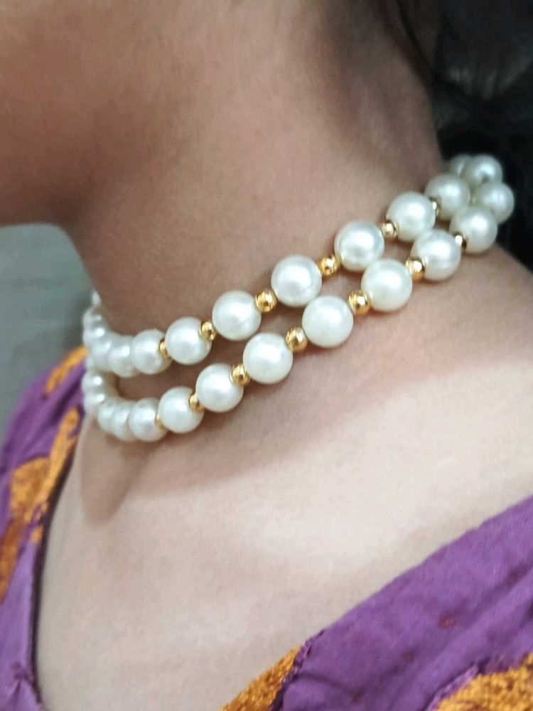 Cream &amp; Gold Bead Necklace