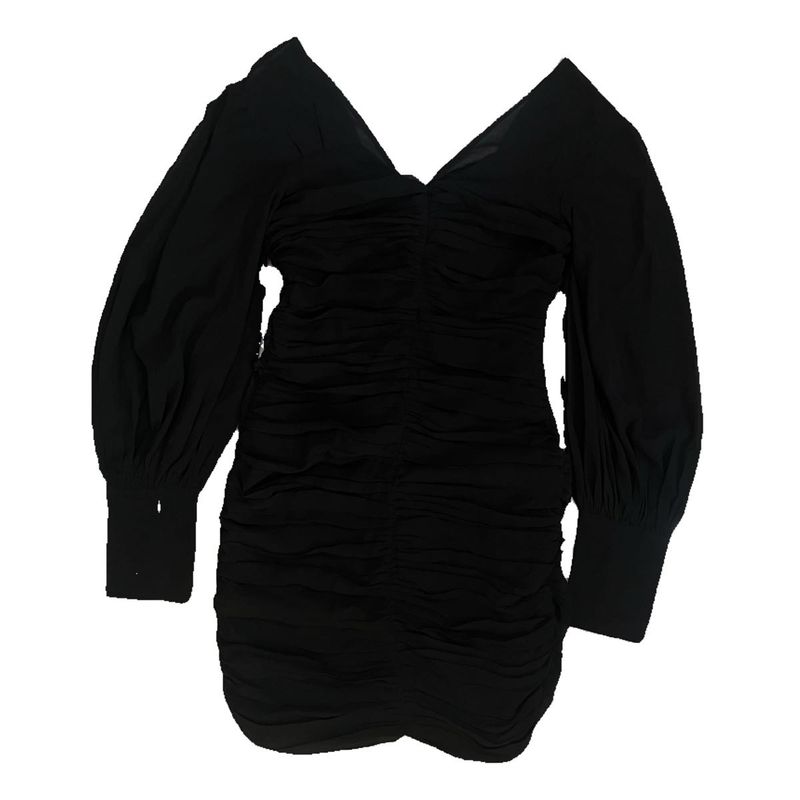Black Ruched Long Sleeve Mini Dress