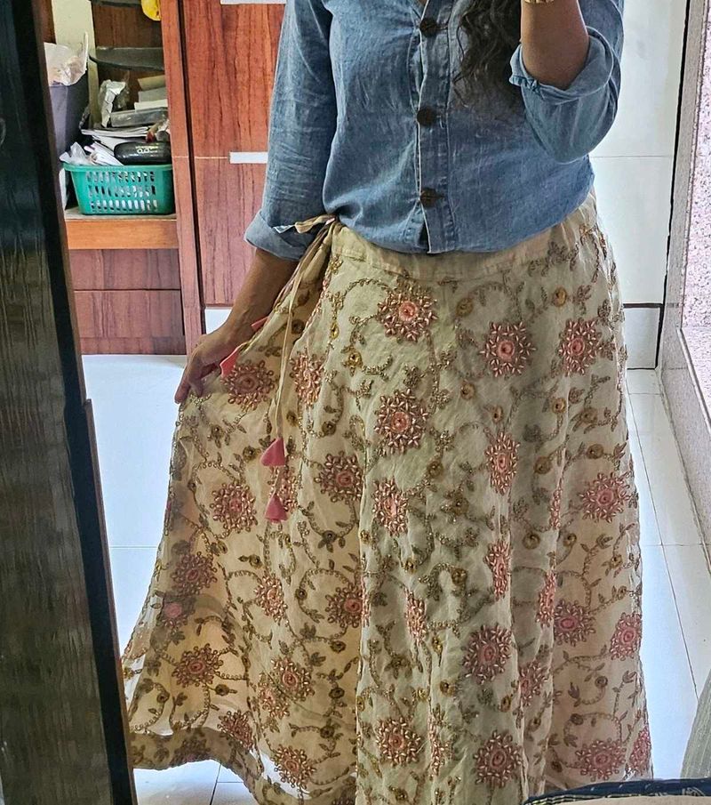 Embroidered Midi Skirt