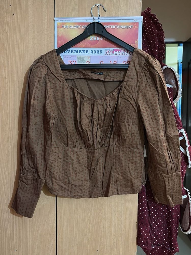 Brown Square Neck Top