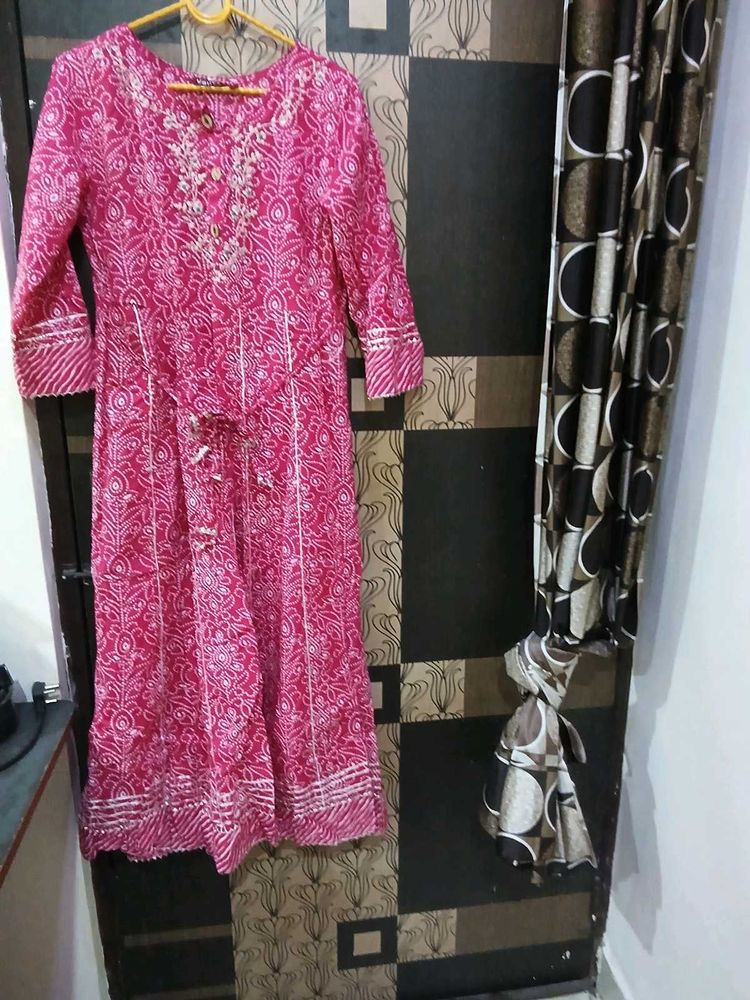 Pink Printed Kurta with Embroidery