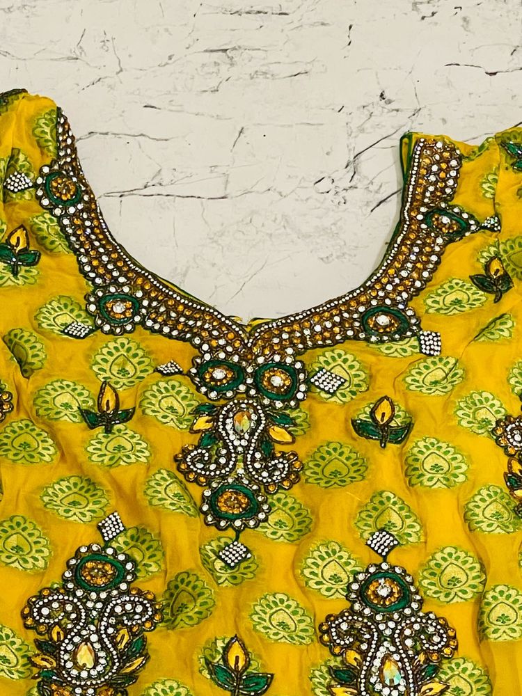 Embroidered Yellow &amp; Green Ethnic Top