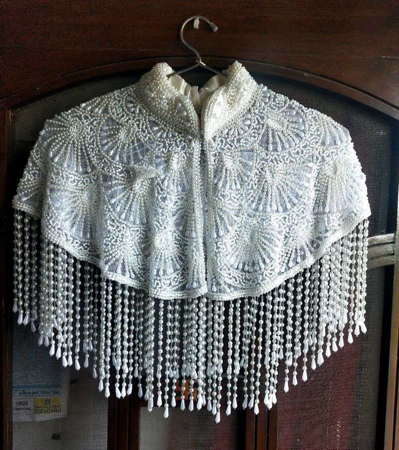 Pearl Embellished Poncho Cape