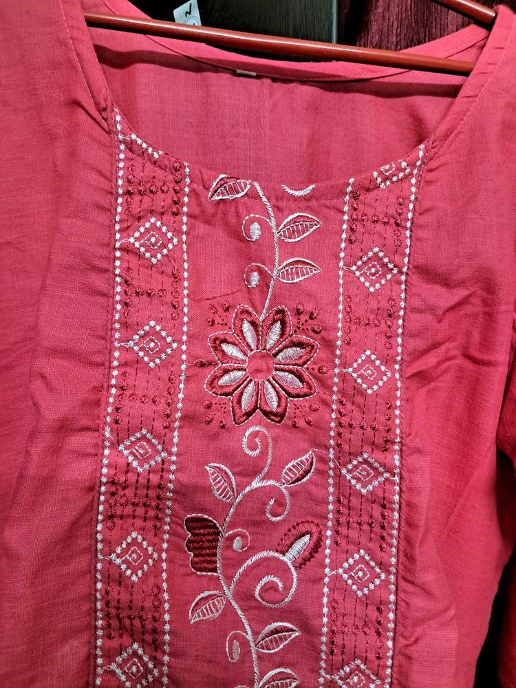 Pink Embroidered Kurti