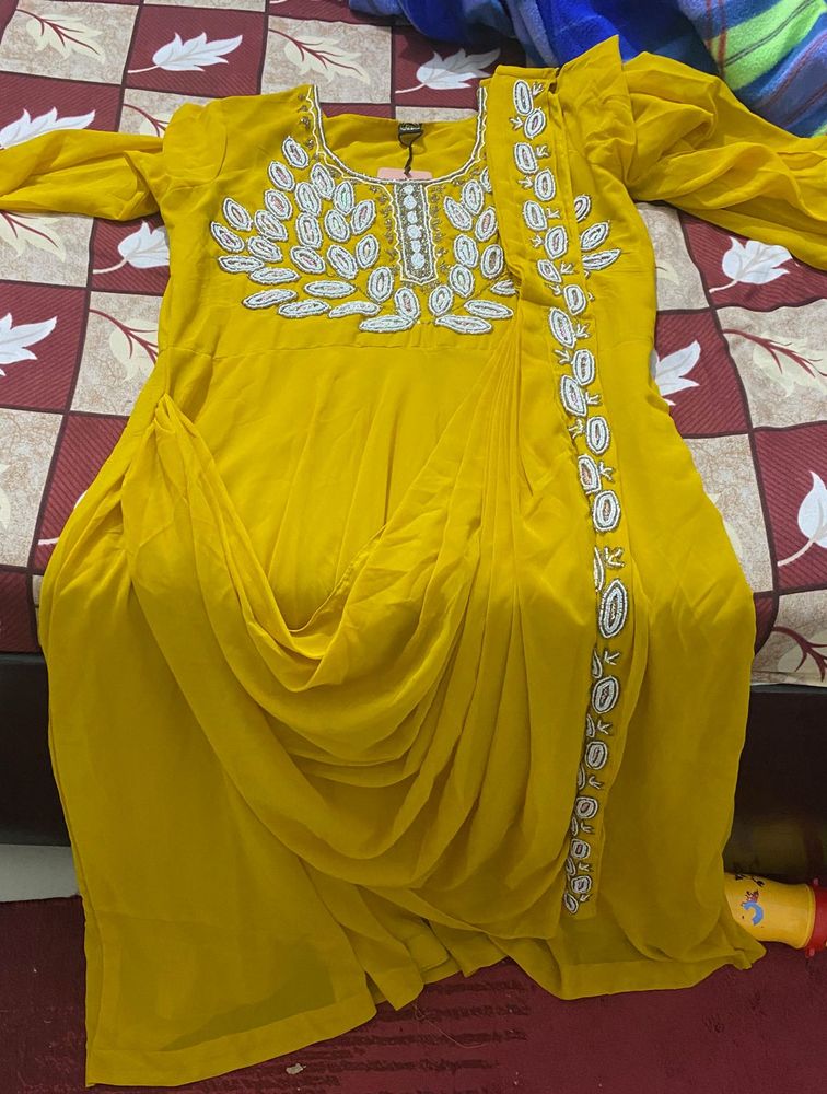Elegant Yellow Saree Style Suit