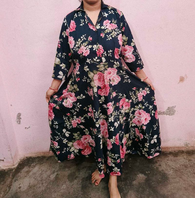 Floral Print Ethnic Gown