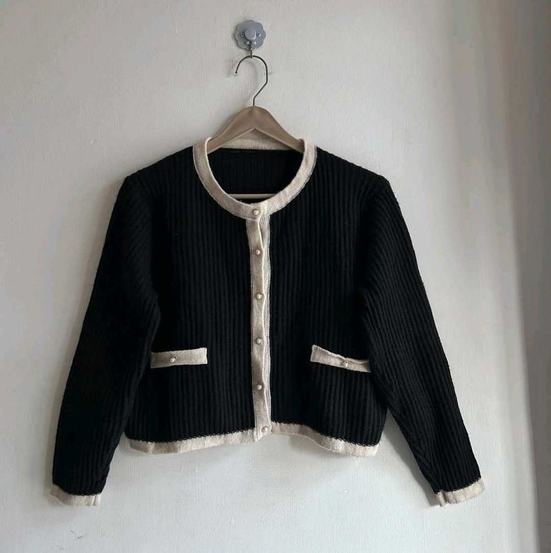 Black Cardigan with Trim