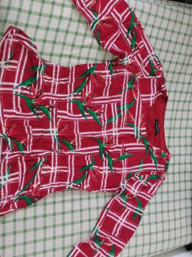 Red Plaid Floral Top