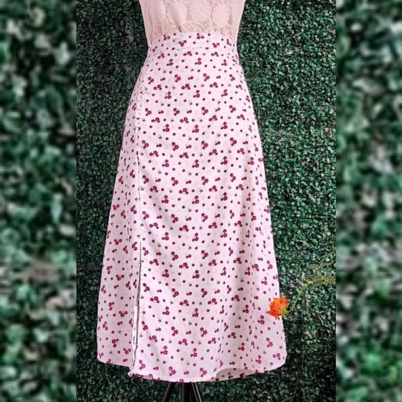 White Floral Slit Skirt