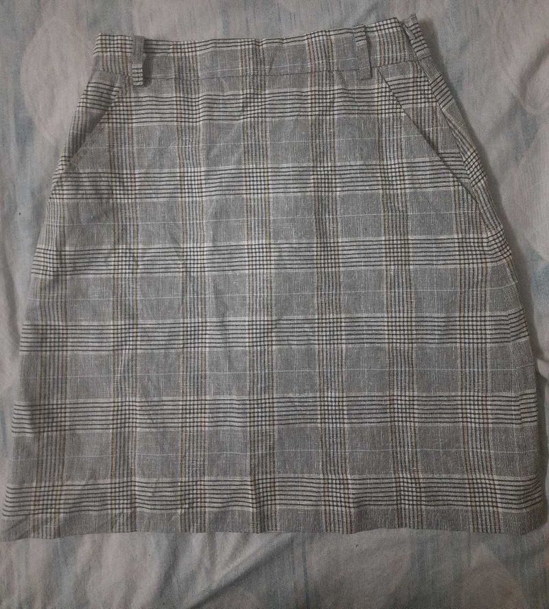 Gray Plaid Mini Skirt